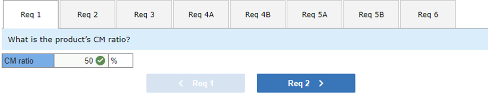 Correct solution question 1 requirement 1 - What is the product's CM ratio?