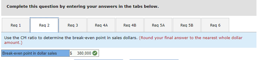 Correct answer for Use the CM ratio to determine the break-even point in sales dollars.