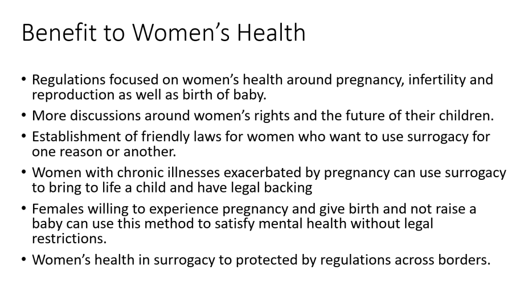 A picture of the slide with the answer to How does it/will it benefit women’s health?