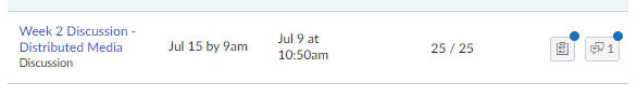Grade for week 2 discussion - distributed media 25 out of 25