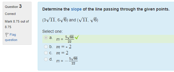 Correct answer question 3 MAT101 Graded Exam 3